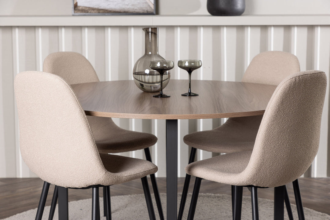 Venture Home Durango Dining Table - Black / Walnut MDF +Polar Dining Chair - Black / Beige Boucle _4