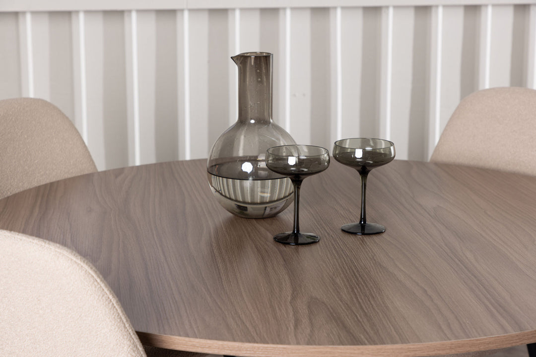 Venture Home Durango Dining Table - Black / Walnut MDF +Polar Dining Chair - Black / Beige Boucle _4