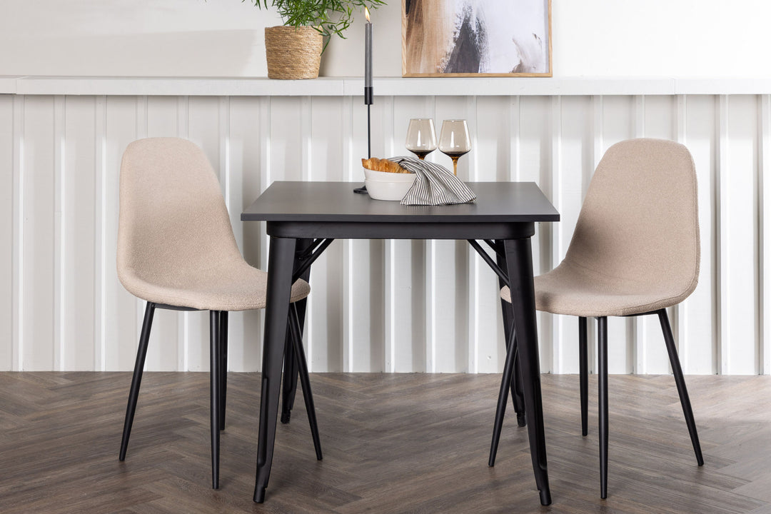 Venture Home Tempe Dining Table - Black / Black MDF +Polar Dining Chair - Black / Beige Boucle _2