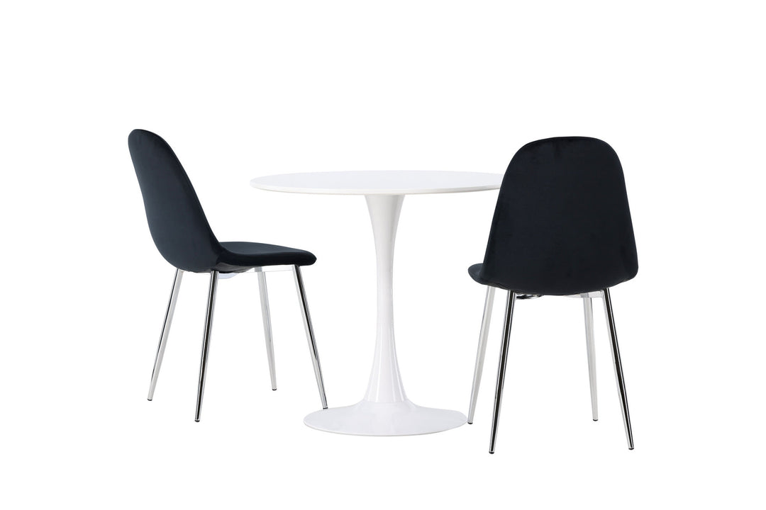 Venture Home Hamden Dining Table - White MDF +Polar Dining Chair - Black Velvet / Chrome _2