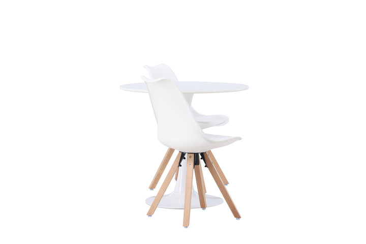 Venture Home Hamden Dining Table - White MDF +Zeno Dining Chair - Nature woodlook / White PP _2