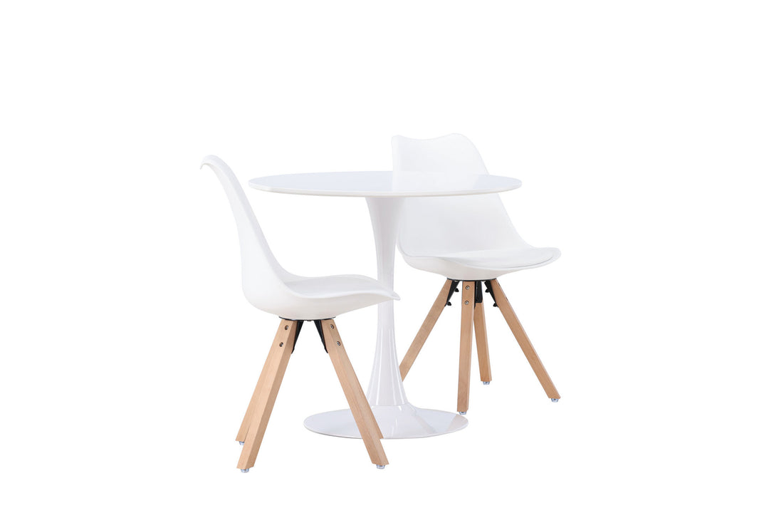 Venture Home Hamden Dining Table - White MDF +Zeno Dining Chair - Nature woodlook / White PP _2