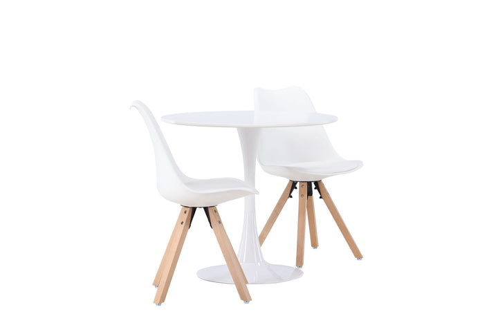 Venture Home Hamden Dining Table - White MDF +Zeno Dining Chair - Nature woodlook / White PP _2