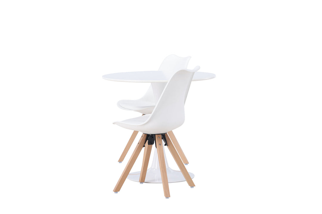Venture Home Hamden Dining Table - White MDF +Zeno Dining Chair - Nature woodlook / White PP _2