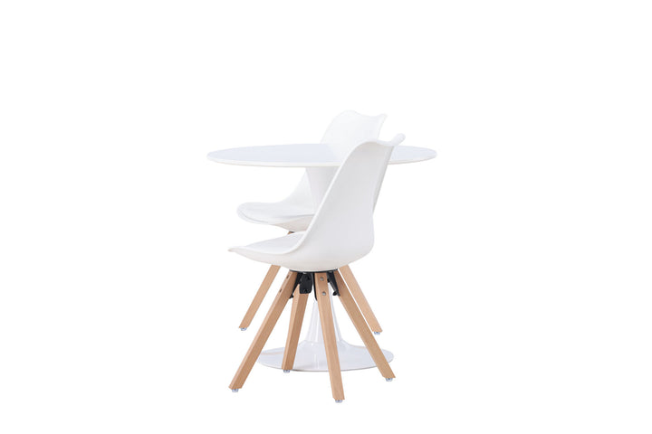 Venture Home Hamden Dining Table - White MDF +Zeno Dining Chair - Nature woodlook / White PP _2