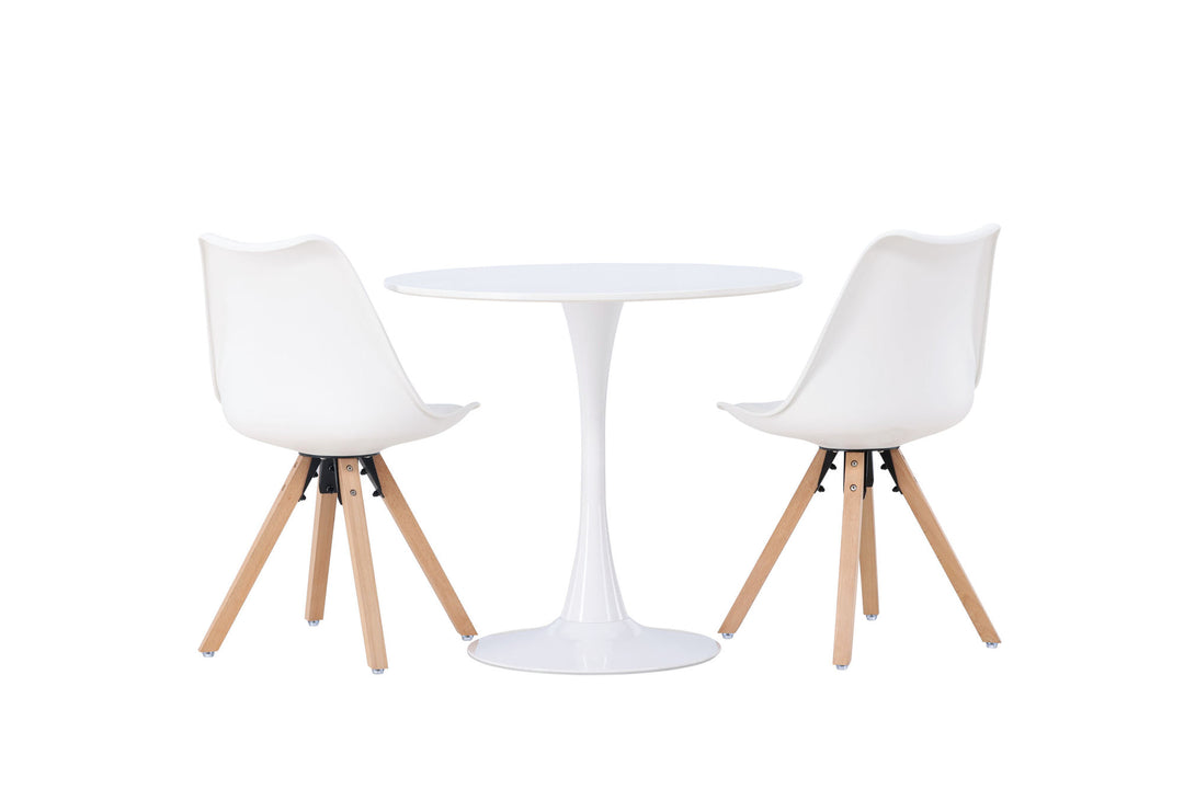 Venture Home Hamden Dining Table - White MDF +Zeno Dining Chair - Nature woodlook / White PP _2
