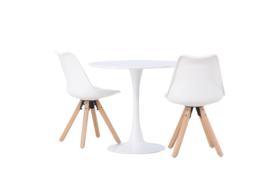 Venture Home Hamden Dining Table - White MDF +Zeno Dining Chair - Nature woodlook / White PP _2
