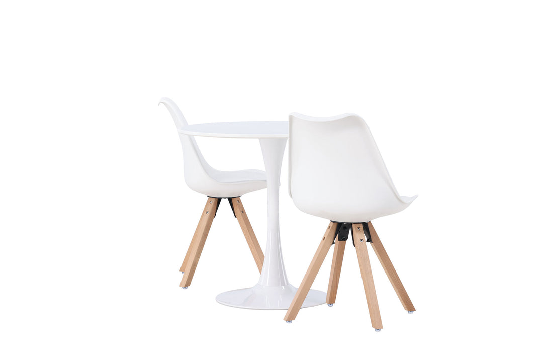 Venture Home Hamden Dining Table - White MDF +Zeno Dining Chair - Nature woodlook / White PP _2