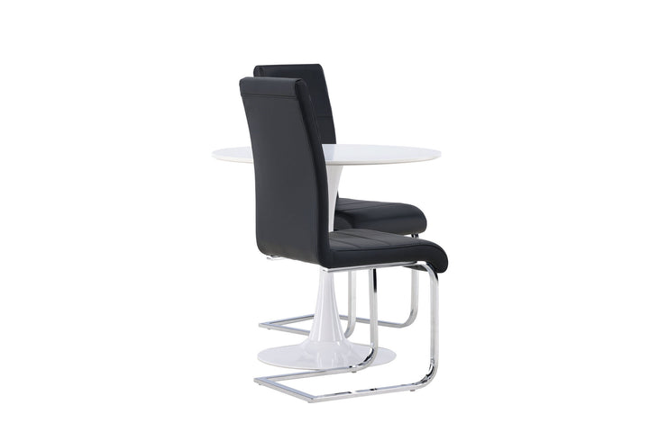 Venture Home Hamden Dining Table - White MDF +Tempo Dining Chair - Chromed leg / Black PU _2
