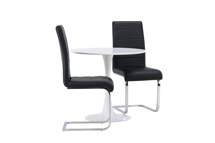 Venture Home Hamden Dining Table - White MDF +Tempo Dining Chair - Chromed leg / Black PU _2