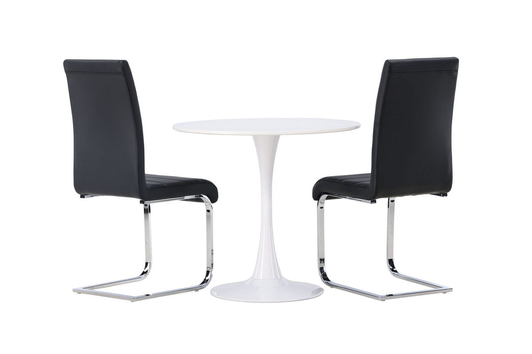 Venture Home Hamden Dining Table - White MDF +Tempo Dining Chair - Chromed leg / Black PU _2