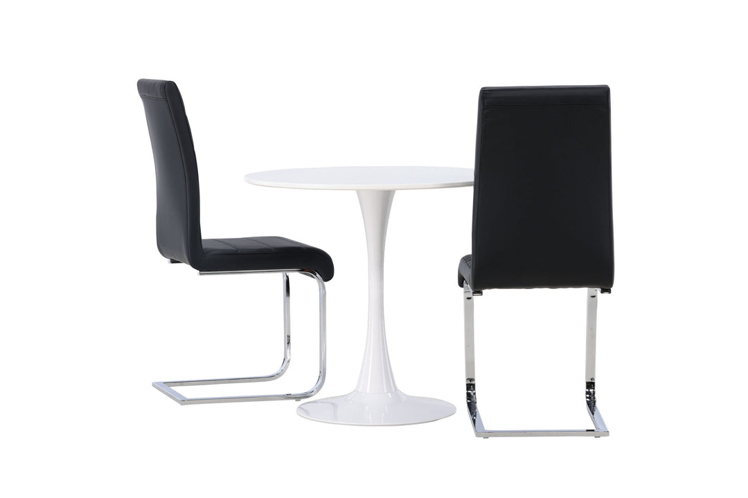 Venture Home Hamden Dining Table - White MDF +Tempo Dining Chair - Chromed leg / Black PU _2