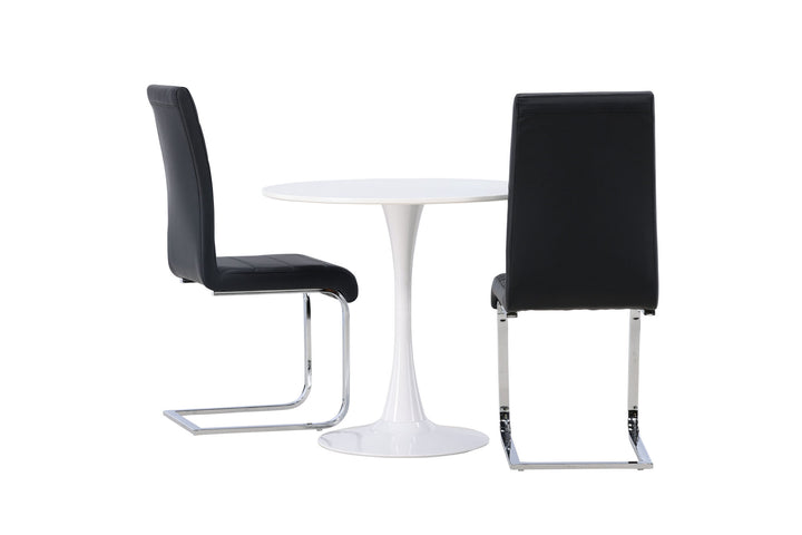 Venture Home Hamden Dining Table - White MDF +Tempo Dining Chair - Chromed leg / Black PU _2