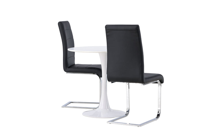 Venture Home Hamden Dining Table - White MDF +Tempo Dining Chair - Chromed leg / Black PU _2
