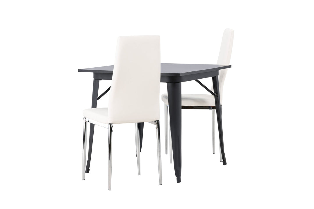 Venture Home Tempe Dining Table - Black / Black MDF +Pastill Dining Chair - Silver / White PU _2