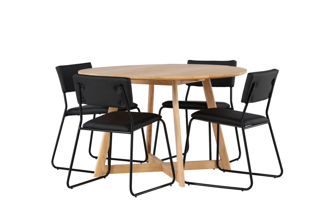 Venture Home Yakidon Dining Table - Rubberwood / Oaklook MDF +Kenth Chair - Black / Black PU _4