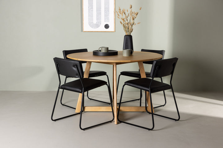 Venture Home Yakidon Dining Table - Rubberwood / Oaklook MDF +Kenth Chair - Black / Black PU _4
