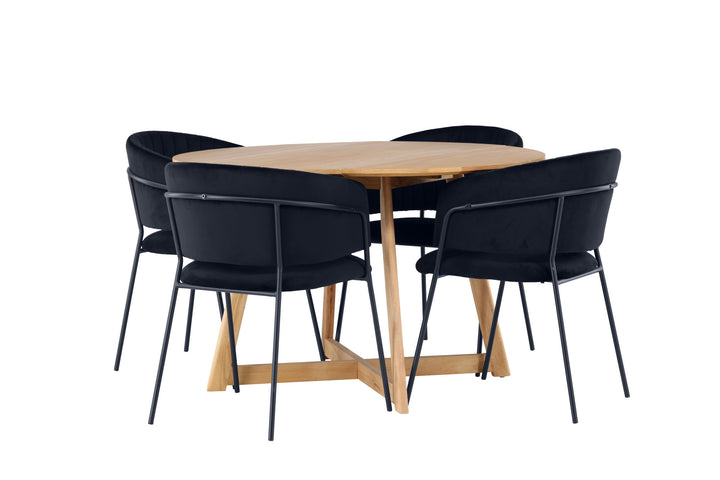 Venture Home Yakidon Dining Table - Rubberwood / Oaklook MDF +Selma Dining Chair - Black / Black Velvet _4