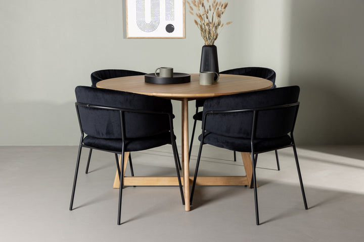 Venture Home Yakidon Dining Table - Rubberwood / Oaklook MDF +Selma Dining Chair - Black / Black Velvet _4