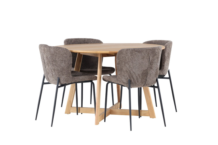 Venture Home Yakidon Dining Table - Rubberwood / Oaklook MDF +Modesto Dining Chair - Grey / Smoked Black Boucle _4