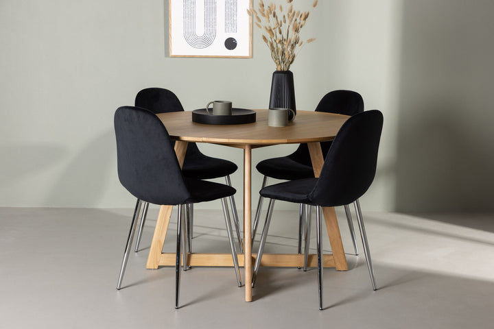 Venture Home Yakidon Dining Table - Rubberwood / Oaklook MDF +Polar Dining Chair - Black Velvet / Chrome _4