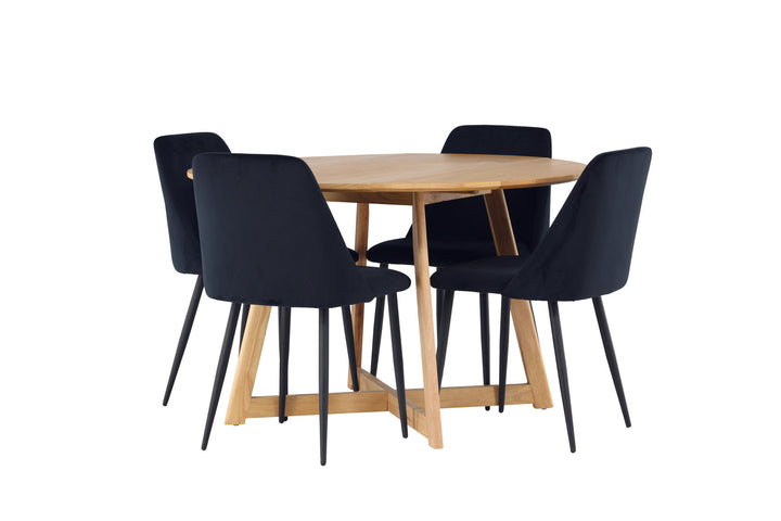 Venture Home Yakidon Dining Table - Rubberwood / Oaklook MDF +Night Dining Chair - Black / Black Velvet _4