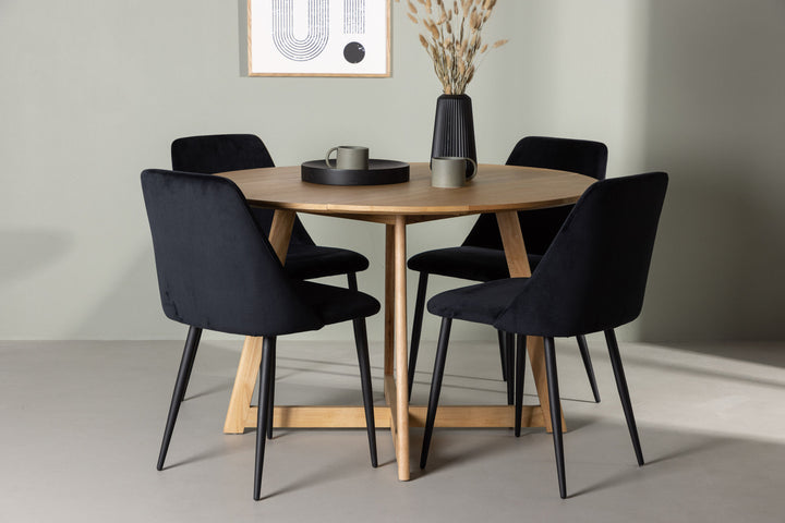 Venture Home Yakidon Dining Table - Rubberwood / Oaklook MDF +Night Dining Chair - Black / Black Velvet _4