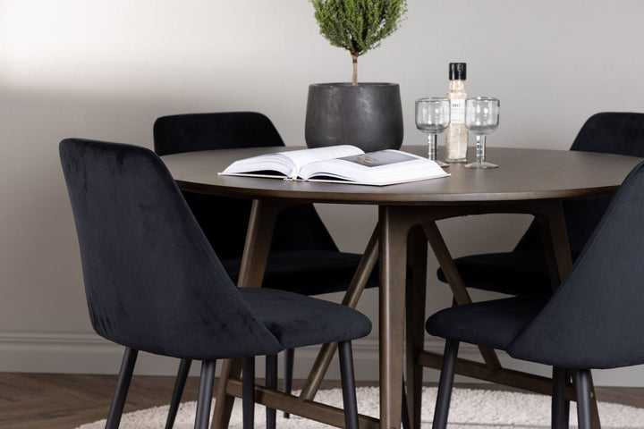 Venture Home Kaseidon Dining Table - Round - Rubberwood / Dark Brown MDF +Night Dining Chair - Black / Black Velvet _4