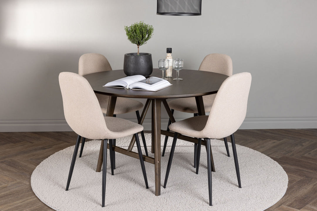 Venture Home Kaseidon Dining Table - Round - Rubberwood / Dark Brown MDF +Polar Dining Chair - Black / Beige Boucle _4