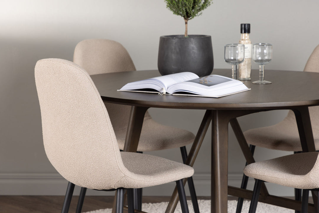 Venture Home Kaseidon Dining Table - Round - Rubberwood / Dark Brown MDF +Polar Dining Chair - Black / Beige Boucle _4
