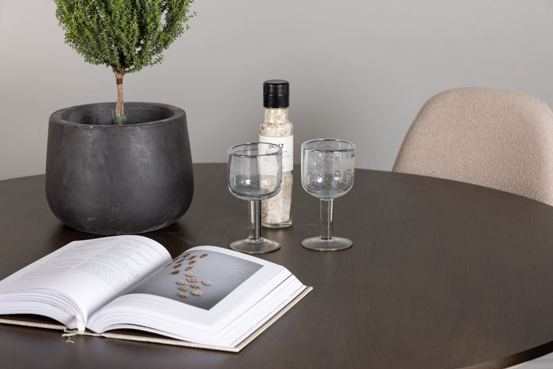 Venture Home Kaseidon Dining Table - Round - Rubberwood / Dark Brown MDF +Polar Dining Chair - Black / Beige Boucle _4