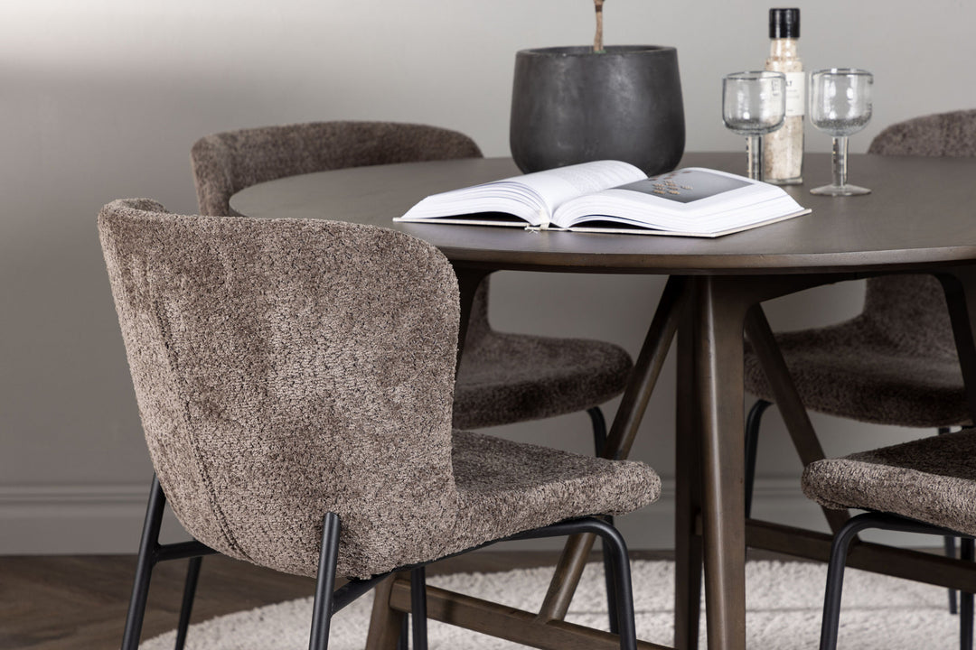 Venture Home Kaseidon Dining Table - Round - Rubberwood / Dark Brown MDF +Modesto Dining Chair - Grey / Smoked Black Boucle _4