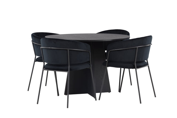 Venture Home Bootcut Round Dining Table - Black / Black Fanéer +Selma Dining Chair - Black / Black Velvet _4