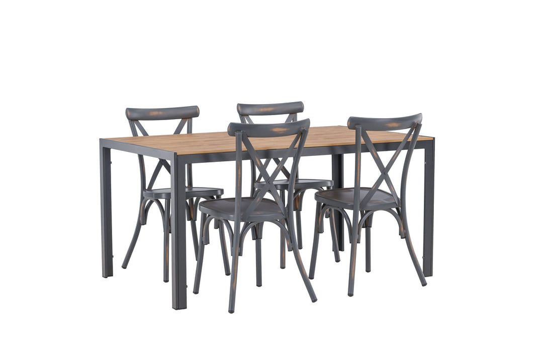 Venture Home Break Diningtable Alumnium - Black / Nature Rectangular 90*150* +Tablas Diningchair Aluminium - Black / _4