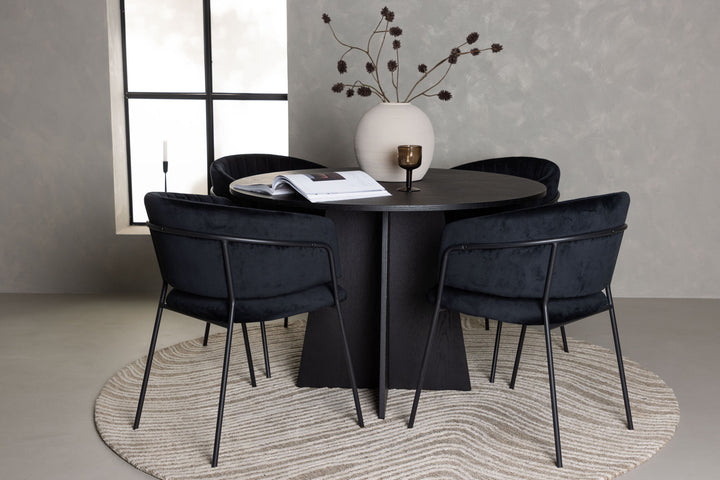Venture Home Bootcut Round Dining Table - Black / Black Fanéer +Selma Dining Chair - Black / Black Velvet _4