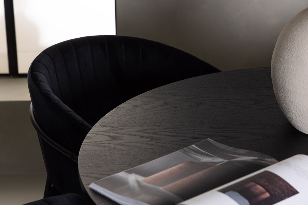 Venture Home Bootcut Round Dining Table - Black / Black Fanéer +Selma Dining Chair - Black / Black Velvet _4