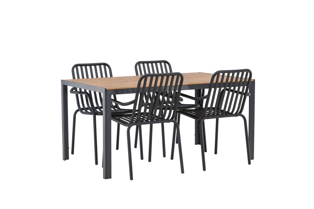 Venture Home Break Diningtable Alumnium - Black / Nature Rectangular 90*150* +Peking Diningchair Aluminium - Black / _4