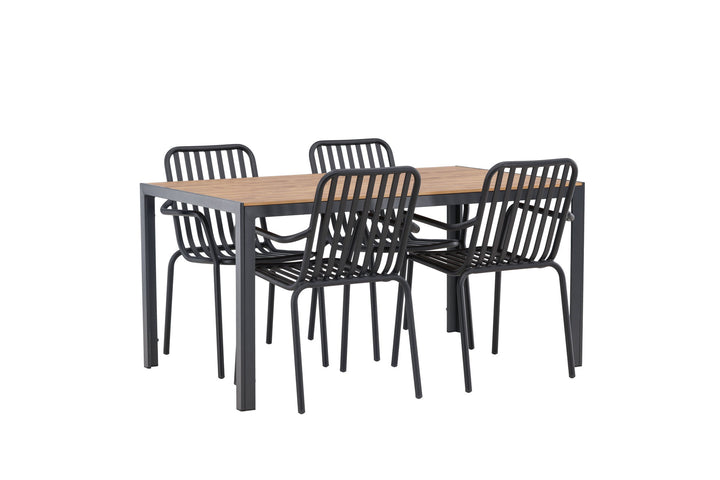 Venture Home Break Diningtable Alumnium - Black / Nature Rectangular 90*150* +Peking Diningchair Aluminium - Black / _4
