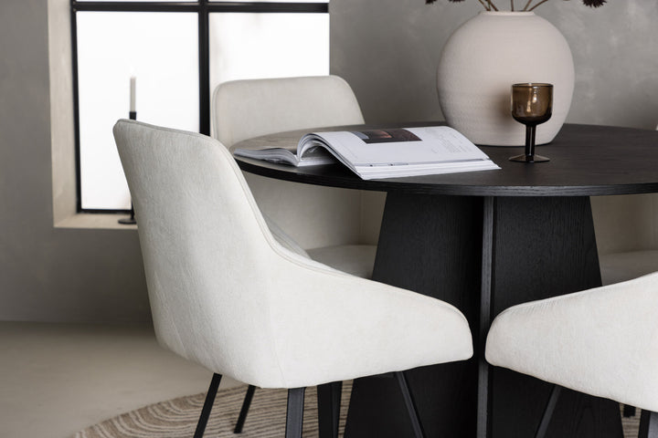 Venture Home Bootcut Round Dining Table - Black / Black Fanéer +Rosie Dining Chair - Black / Beige Fabric _4
