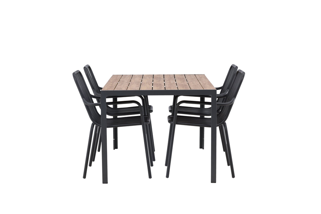 Venture Home Break Diningtable Alumnium - Black / Nature Rectangular 90*150* +Peking Diningchair Aluminium - Black / _4