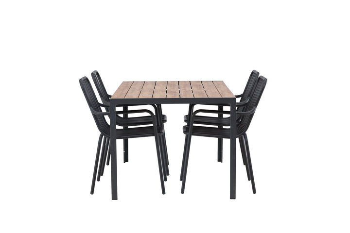 Venture Home Break Diningtable Alumnium - Black / Nature Rectangular 90*150* +Peking Diningchair Aluminium - Black / _4