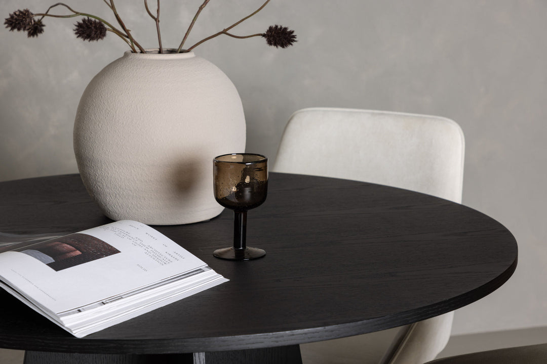 Venture Home Bootcut Round Dining Table - Black / Black Fanéer +Rosie Dining Chair - Black / Beige Fabric _4