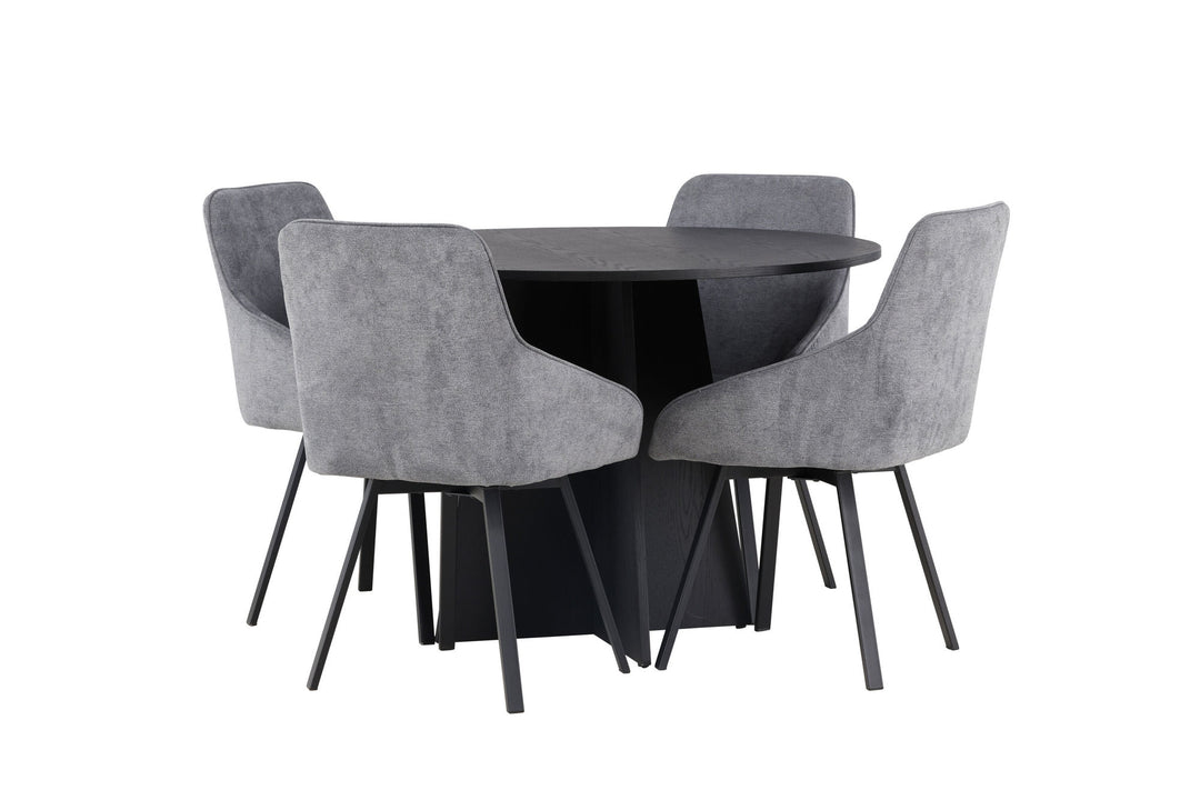 Venture Home Bootcut Round Dining Table - Black / Black Fanéer +Rosie Dining Chair - Black / Dark grey Fabric _4