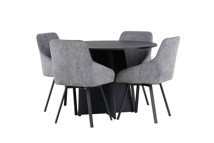 Venture Home Bootcut Round Dining Table - Black / Black Fanéer +Rosie Dining Chair - Black / Dark grey Fabric _4