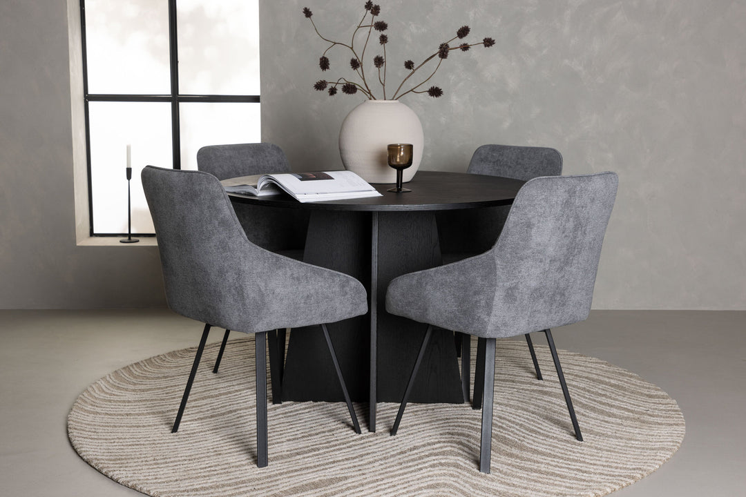 Venture Home Bootcut Round Dining Table - Black / Black Fanéer +Rosie Dining Chair - Black / Dark grey Fabric _4