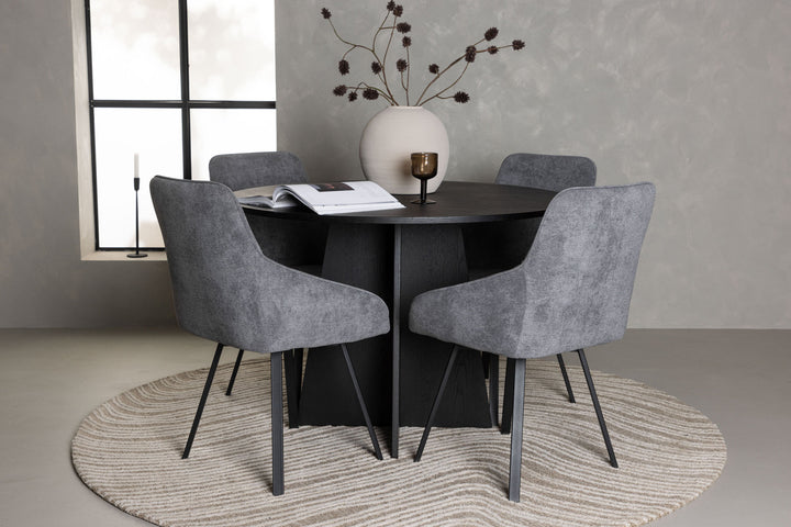Venture Home Bootcut Round Dining Table - Black / Black Fanéer +Rosie Dining Chair - Black / Dark grey Fabric _4