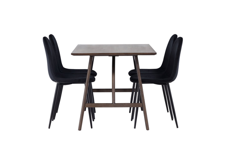 Venture Home Kaseidon Dining Table - Rubberwood / Dark Brown MDF +Polar Dining Chair - Black legs / Black Velvet _4