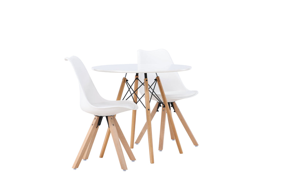 Venture Home Danburi Dining Table - Woodlook / Woodlook MDF +Zeno Dining Chair - Nature woodlook / White PP _2