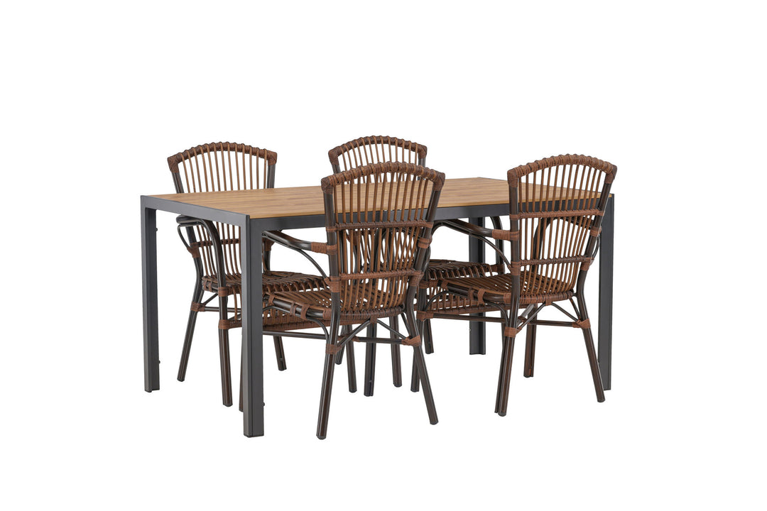 Venture Home Break Diningtable Alumnium - Black / Nature Rectangular 90*150* +Galera Diningchair Aluminium - Brown / Wicker _4