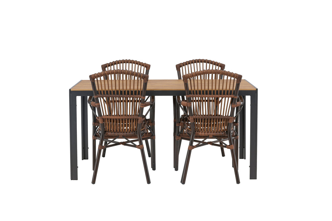 Venture Home Break Diningtable Alumnium - Black / Nature Rectangular 90*150* +Galera Diningchair Aluminium - Brown / Wicker _4